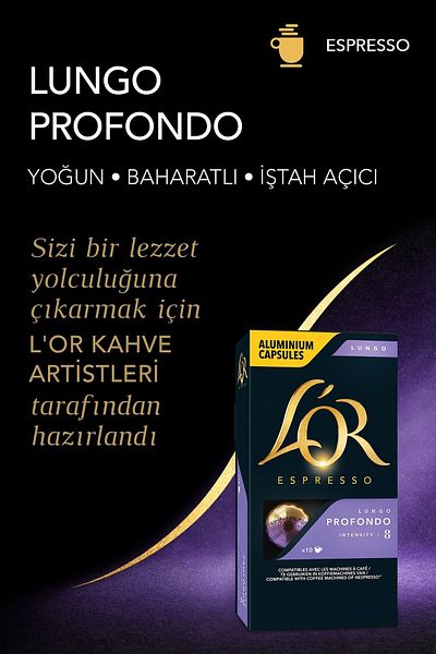 L'OR Lungo Profondo Intensity 8 Nespresso Compatible Capsule Coffee Opportunity Package 10 Pieces x 5 Packs