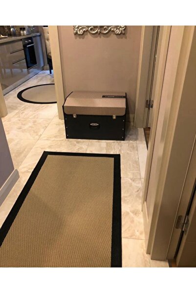 Genel Markalar Jüt Sisal Bej Siyah Makine Halısı 9716