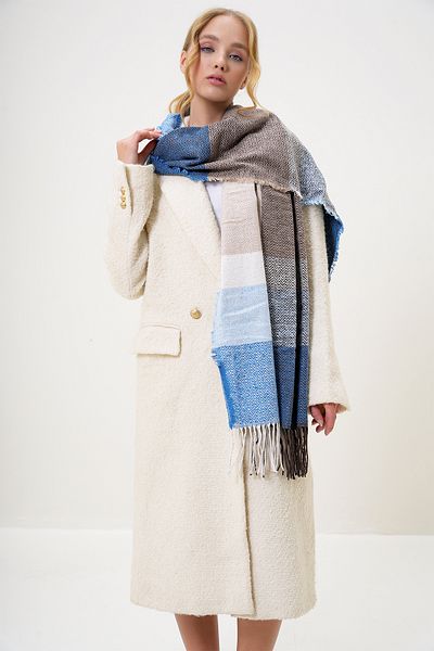 Trend Alaçatı Stili Damen-Schal aus braun-blauer Wollmischung mit Farbblock ALC-A2652
