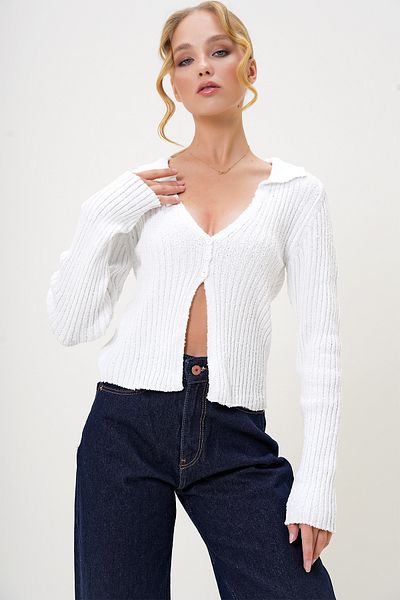 Trend Alaçatı Stili Women's White Polo Neck 3 Buttons Open Front Knitwear Blouse Alc-X13224