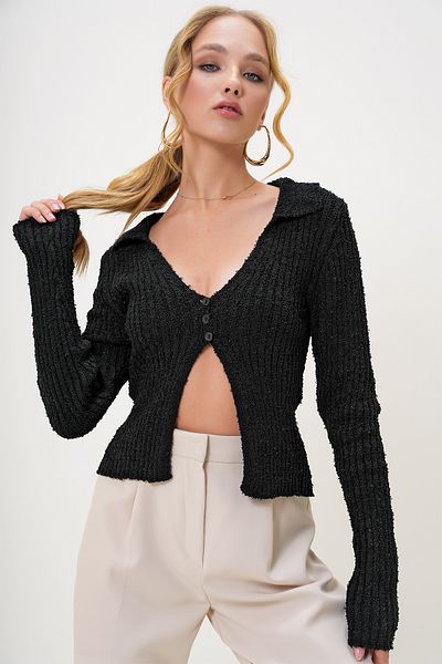 Trend Alaçatı Stili Women's Black Polo Neck 3-Button Open Front Knitwear Blouse Alc-X13224
