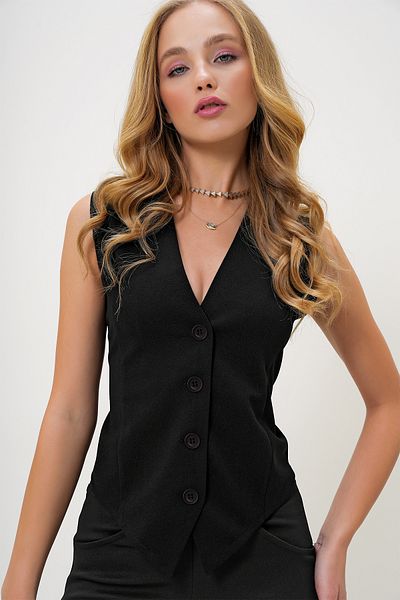 Trend Alaçatı Stili Schwarze, körperbetonte, verstellbare Webweste für Damen ALC-X13271