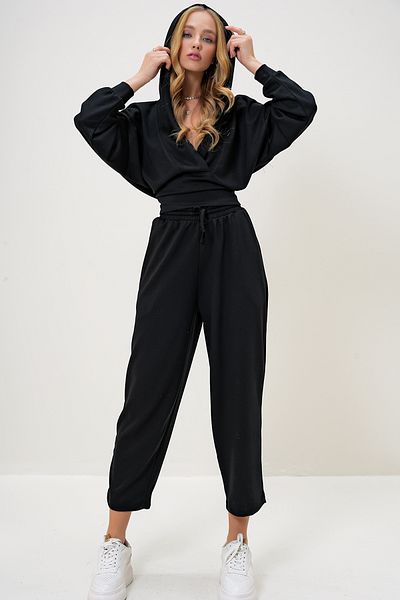 Trend Alaçatı Stili Black Modal Hooded Double Breasted Collar Suit - Alc-X13268