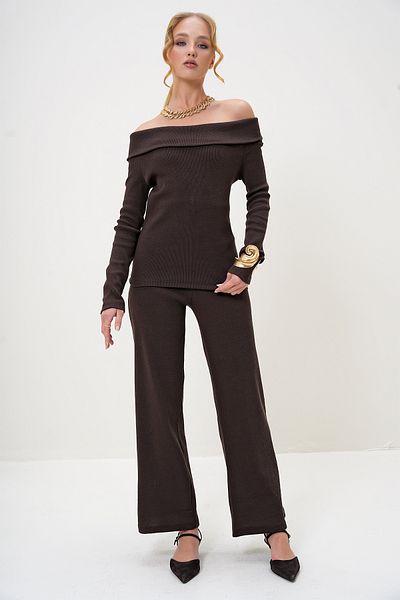 Trend Alaçatı Stili Women's Brown Madonna Collar Camisole Blouse and Trousers Set Alc-X13060