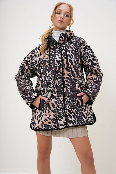 Trend Alaçatı Stili Damen-Oversize-Mantel mit Leopardenmuster – Kapuze, Doppeltaschen, ALC-X13146