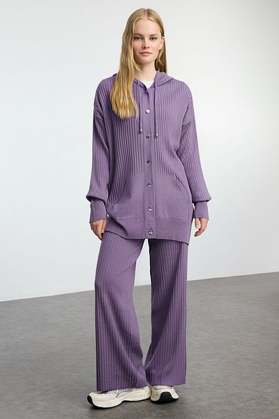 Trendyol Modest Lila kapucnis túlméretes kötöttáru alsó-felső készlet TCTAW25US00022