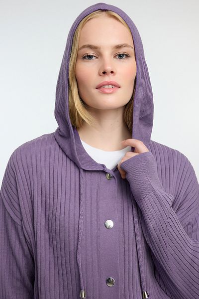 Trendyol Modest Lila kapucnis túlméretes kötöttáru alsó-felső készlet TCTAW25US00022