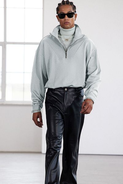Trendyol Collection Περιορισμένης έκδοσης Γκρι Oversize/Φαρδύ κομμένο γιακά με φερμουάρ χωρίς ράχη TMNAW25SW00141