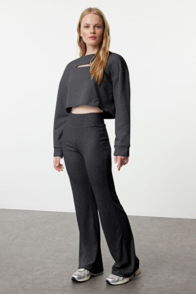 Trendyol Collection Stretch-Strickhose mit hoher Taille – Anthrazitfarbenes spanisches Bein TWOAW25PL00006