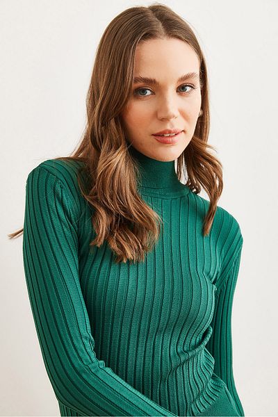 Olalook Women's Emerald Green Turtleneck Thick Corduroy Sweater Kzk- 19000882