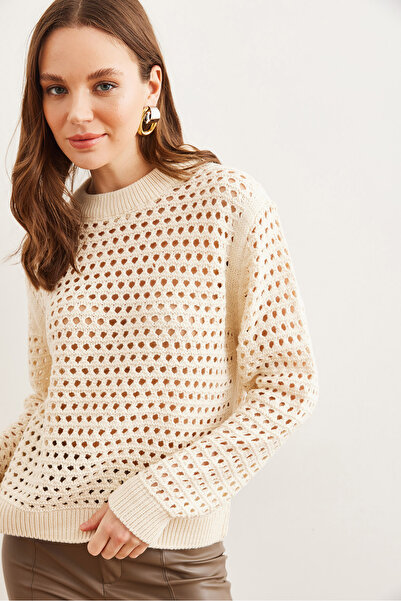 Olalook Pulover de damă cu piatră ajurata cu decolteu triplu KZK- 19000890