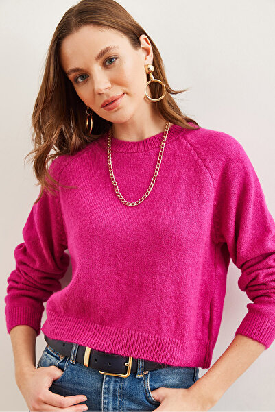 Olalook Női fukszia puha textúrájú Basic Crop pulóver KZK- 19000886