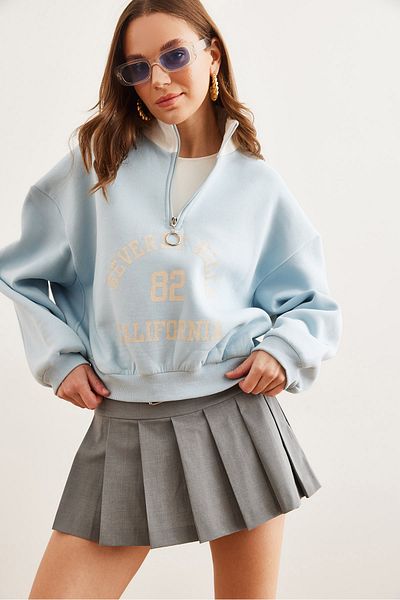 Olalook Baby Blue φούτερ με φερμουάρ - Stand Collar SWT- 19000702