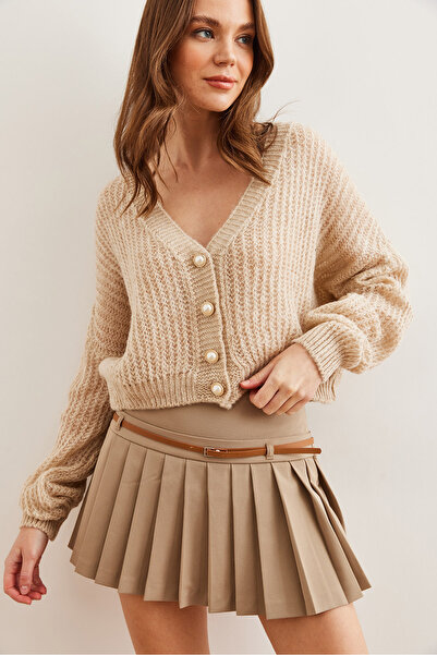 Olalook Kadın Camel 3 Düğme Yumuşak Dokulu Triko Hırka HRK-19000318