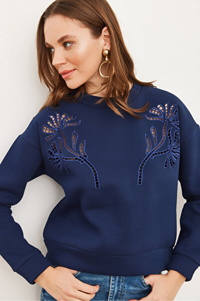 Olalook Γυναικείο φούτερ Navy Blue Roba Scallop Λεπτομερές Raster SWT- 19000703