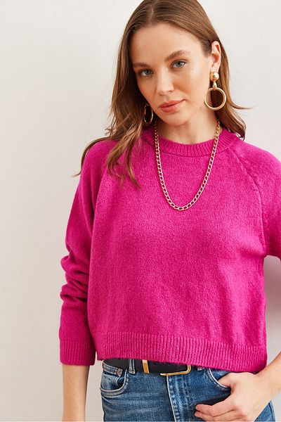 Olalook Női fukszia puha textúrájú Basic Crop pulóver KZK- 19000886