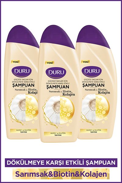 Duru Garlic and Biotin Collagen Shampoo - Anti-Spill Effect, 3x500 ml