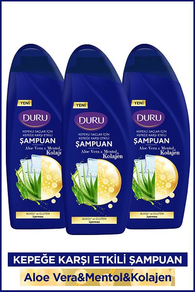 Duru Aloe Vera and Menthol Collagen Shampoo - Effective Against Dandruff, 3x500 ml