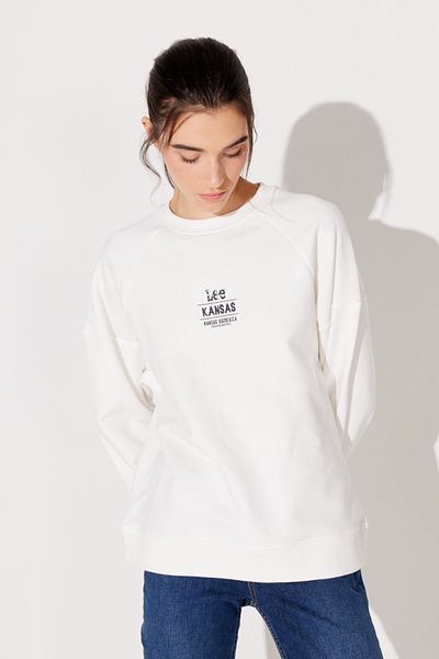 Lee Oversize Fit Wide Cut Crew Neck Raised Off-White Sweatshirt
