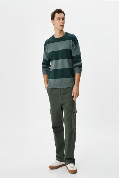 Koton Green Striped Men's Sweater 4Wam70049Ht