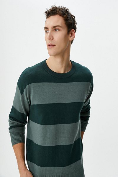 Koton Green Striped Men's Sweater 4Wam70049Ht