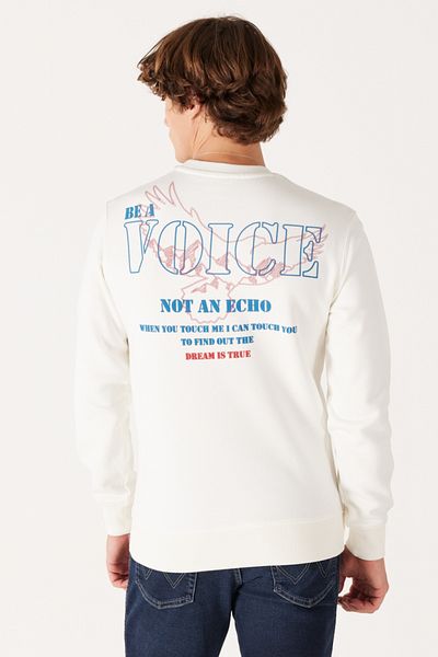 WRANGLER Regular Fit Regular Cut Crew Neck Fleece Inside Off White Sweatshirt