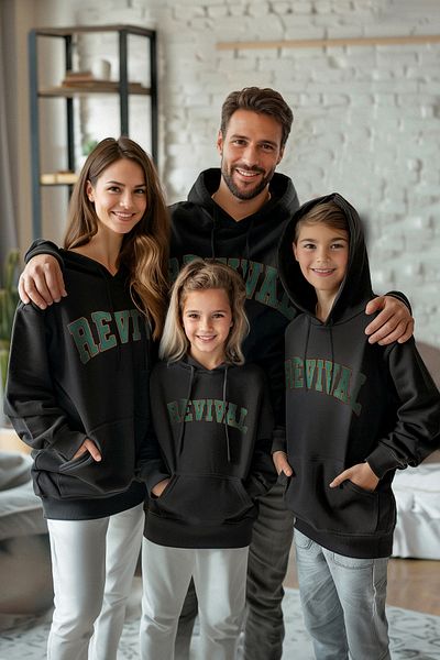 TRENDYOLKIDS Унисекс черен плетен суичър - щампа с лозунг за майка/баща/дете, Tkdaw25Sw00076