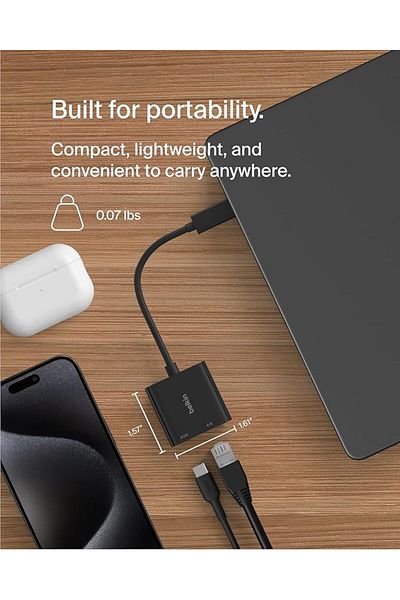 Belkin 100W Usb-C Ethernet and Charge Adapter to Gigabit Ethernet and Usb-C Ports