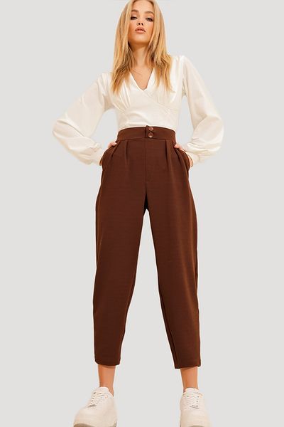 Trend Alaçatı Stili Women's Brown High Waist Carrot Pants ALC-X11148