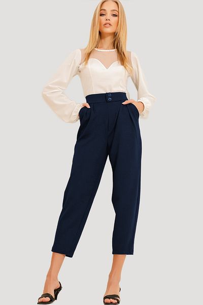 Trend Alaçatı Stili High Waist Navy Blue Carrot Women's Trousers - Alc-X11148