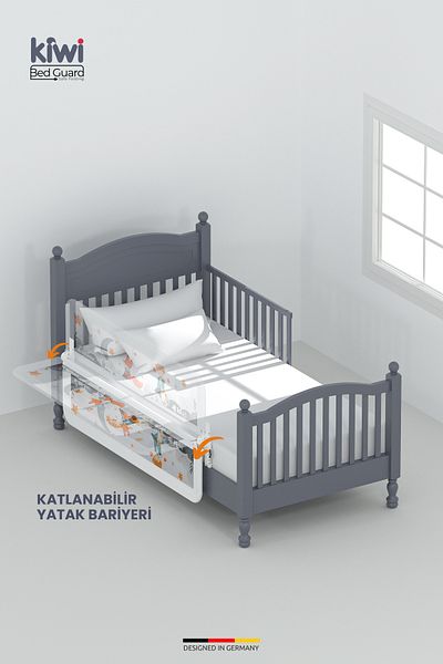 Kiwi Bed Guard Elevator White Color, Penguin Patterned 150 cm Baby Bed Barrier