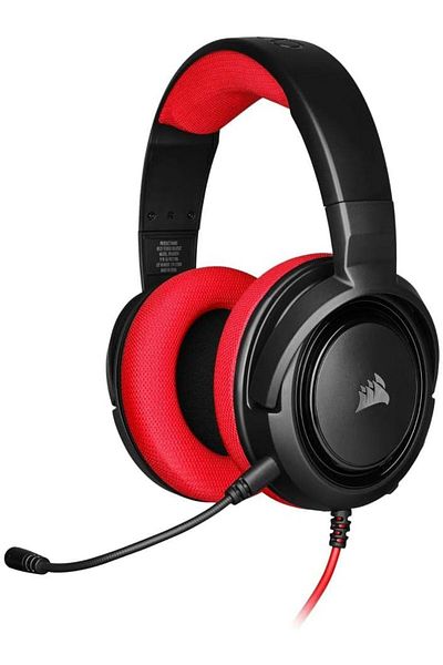 Corsair Hs35 - سماعة رأس ستيريو للألعاب معتمدة من إسفنج الذاكرة - أحمر، سلكي