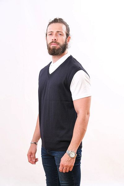 Çukurova Navy Blue Sleeveless Wool Knitwear Sweater