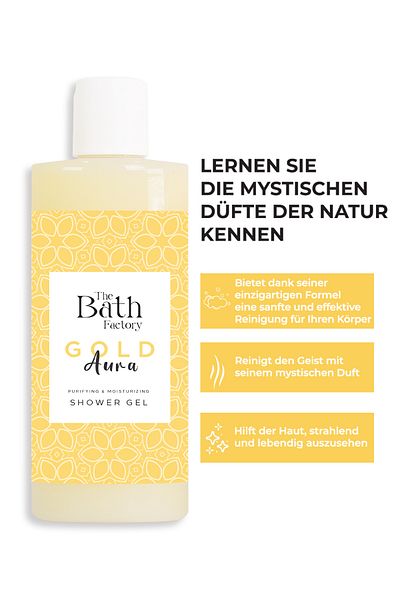 THE BATH FACTORY Feuchtigkeitsspendendes und pflegendes Duschgel mit Gold-Aura-Aroma 400 ML