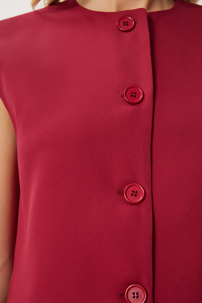 Happiness İstanbul Women's Burgundy Buttoned Crop Woven Vest To00159