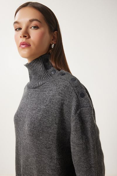 Happiness İstanbul Women's Anthracite Turtleneck Knitwear Sweater Fn03390