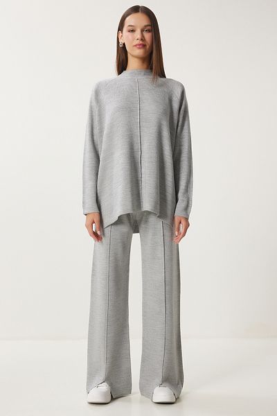 Happiness İstanbul Jasnoszary sweter i spodnie dzianinowe - Mu00012
