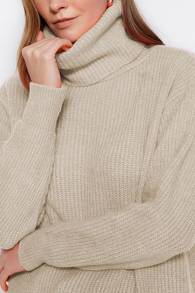 Edit by Trendyol Ecru Soft Textured Turtleneck Basic Knitwear Sweater Tedaw25Ak00015