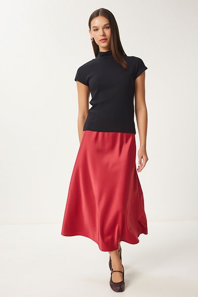 Happiness İstanbul Women's Red Satin Surface Woven Skirt Dp00224