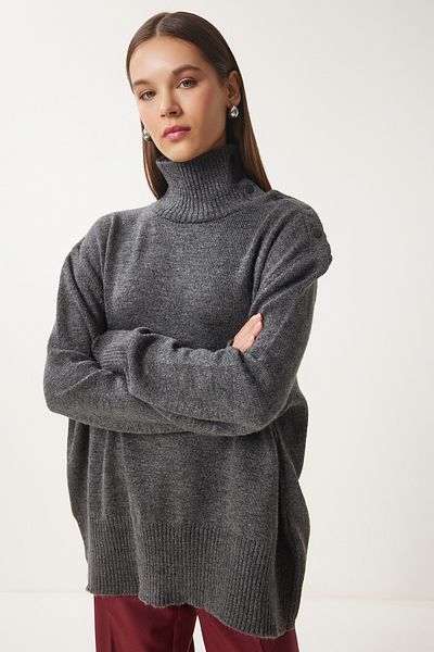 Happiness İstanbul Women's Anthracite Turtleneck Knitwear Sweater Fn03390