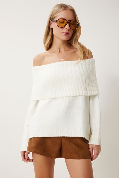Happiness İstanbul Women's Ecru Madonna Collar Knitwear Sweater Mt00156