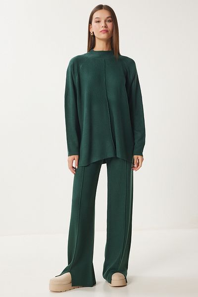 Happiness İstanbul Smaragdgrünes Strickpullover- und Hosen-Set – MU00012