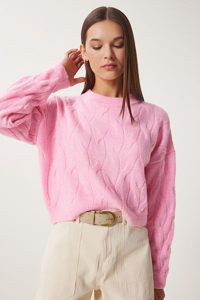 Happiness İstanbul Dámský svetr Pink Crop Knitwear - Mx00170