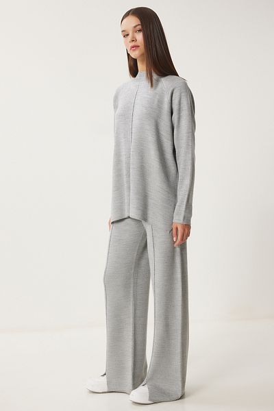 Happiness İstanbul Jasnoszary sweter i spodnie dzianinowe - Mu00012