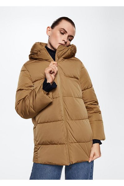 MANGO Woman Dámský tmavý velbloudí kabát