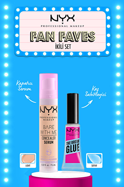 NYX Professional Makeup Bare With Me Kapatıcı Serum 02 Light & The Brow Glue Instant Brow Styler - Kaş Sabitleyici Maskara