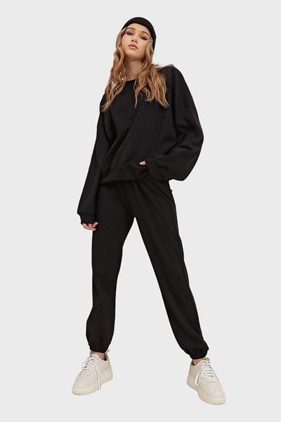 Trend Alaçatı Stili Trening de bază cu două fire pentru femei, negru cu gât, elastic în talie și picior ALC-507-669-001