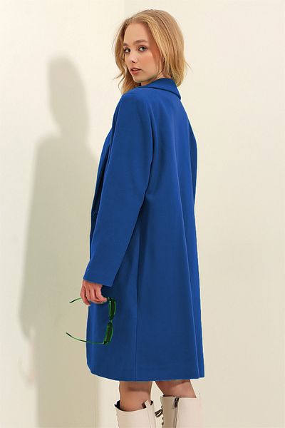 Trend Alaçatı Stili Damen Saks Wintermantel mit zwei Taschen und Futter aus Stamp ALC-X9447