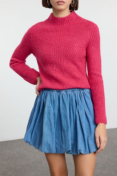 Edit by Trendyol Pulover tricotat cu guler cu textura moale fucsia TEDAW25KZ00040