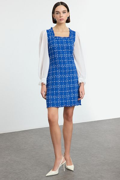 Trendyol Collection Saks Plaid / Rochie țesută mini în carouri TWOAW21EL0532